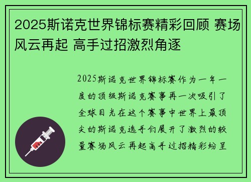 2025斯诺克世界锦标赛精彩回顾 赛场风云再起 高手过招激烈角逐